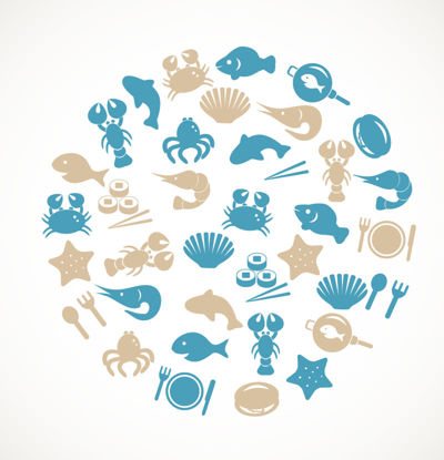 Vektor-Vektor der Meeresfrüchte-Icons AI