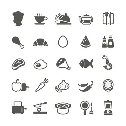Vendéglátóipari élelmiszerek ikonok AI vektor