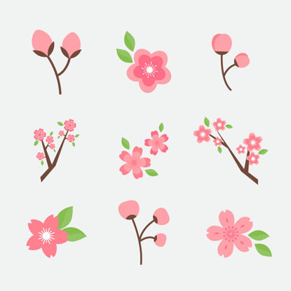 Japanese Sakura Flowers Icons AI Vector