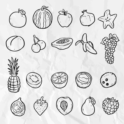 Mano dibujo fruta garabatos iconos AI Vector