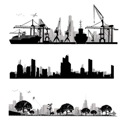 Port Cities Silhouettes AI Vector