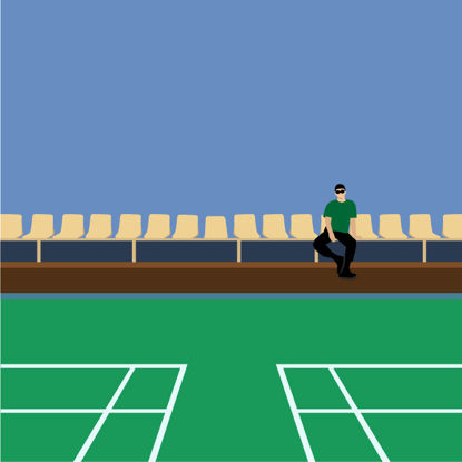 Vetor de personagem de quadra de tênis em tom verde azulado
