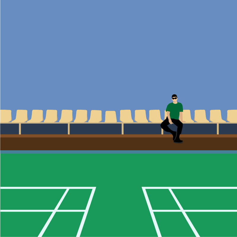 Vector de caracteres de cancha de tenis de tono verde azul