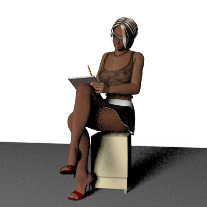 Sitting Writing Girl 3D Model 0005