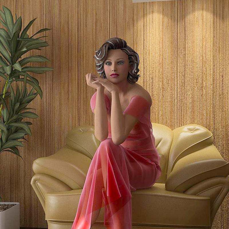 Krásná sedící dívka 3D model žena 0036
