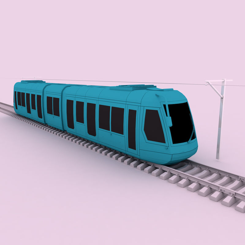 Animazione del modello 3d del tram del fumetto