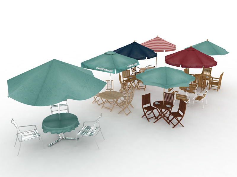 Outdoor parasol tables chairs 3d model