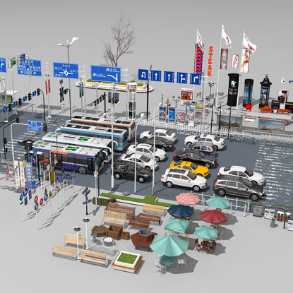 City street road block facilities 3d model