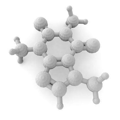 Koffein C8H10N4O2 molekuláris szerkezet 3d nyomtatási modell