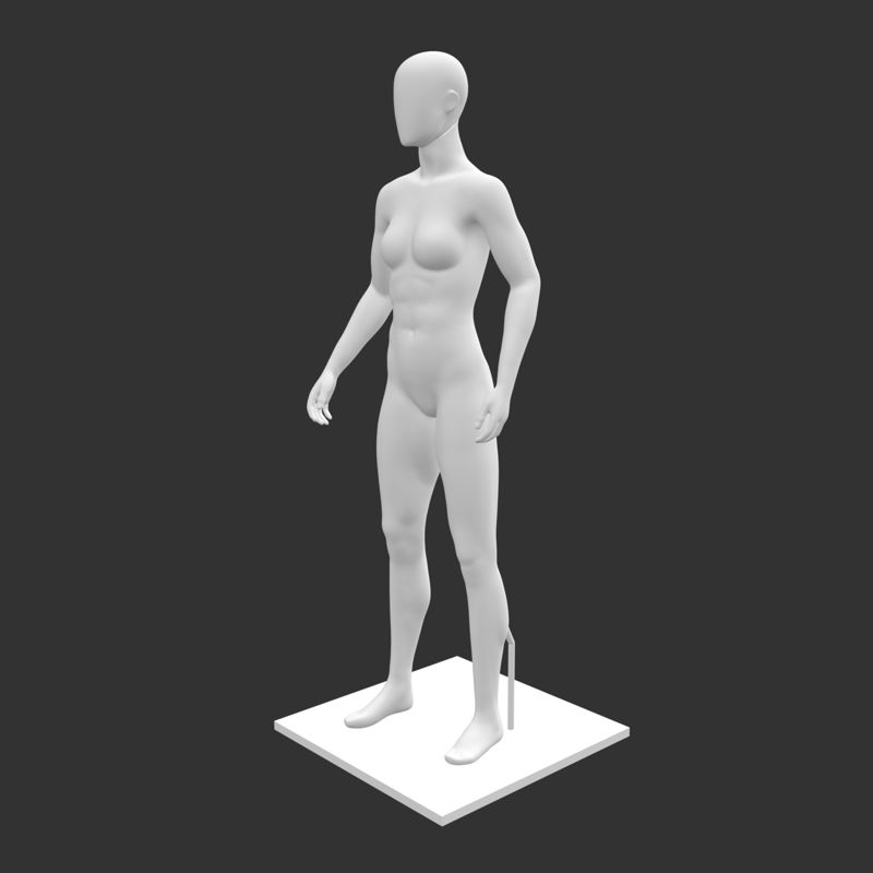 Kvinne mannequin 3d print modell, uten ansikt og med støtte base