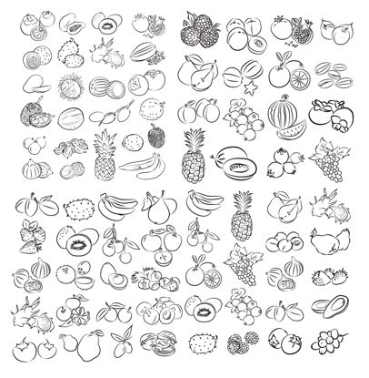 Fruits Hand Painted Icons Collection AI Vector