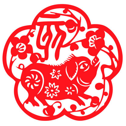 Corte de papel Arte Ciruela Forma Cerdo Zodiaco chino AI Vector