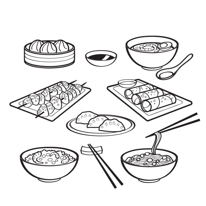 Icônes de la cuisine asiatique graphique vecteur AI