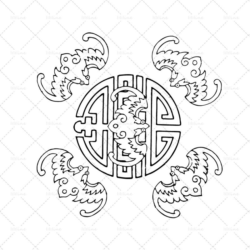 古代中国纹身运气和长寿符号中国图腾纹身图案