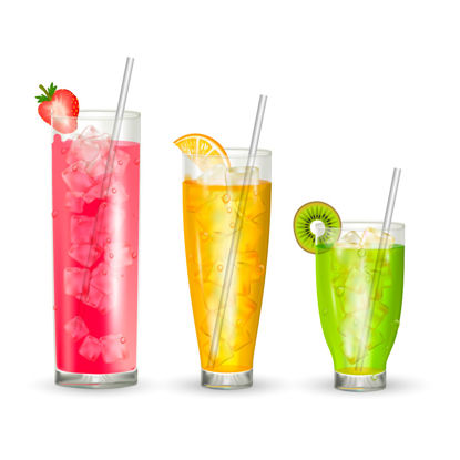 3 Cups Fruit Juice Photorealistic Graphic AI Vector
