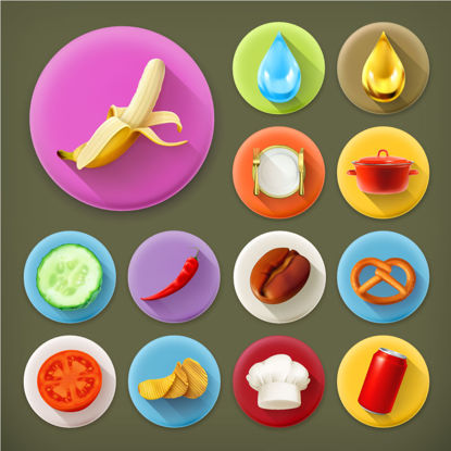 13 icônes photoréalistes de nourriture élaborée vecteur AI