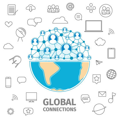 Business Global Connection Icons Vecteur AI