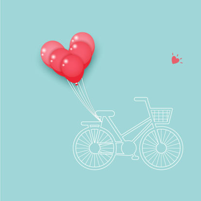 عنصر طراحی عاشقانه دوچرخه با بالون قرمز