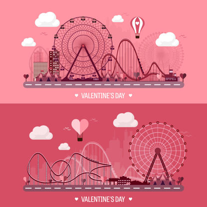 Vettore di AI di Valentine Park Roller Coaster Graphic