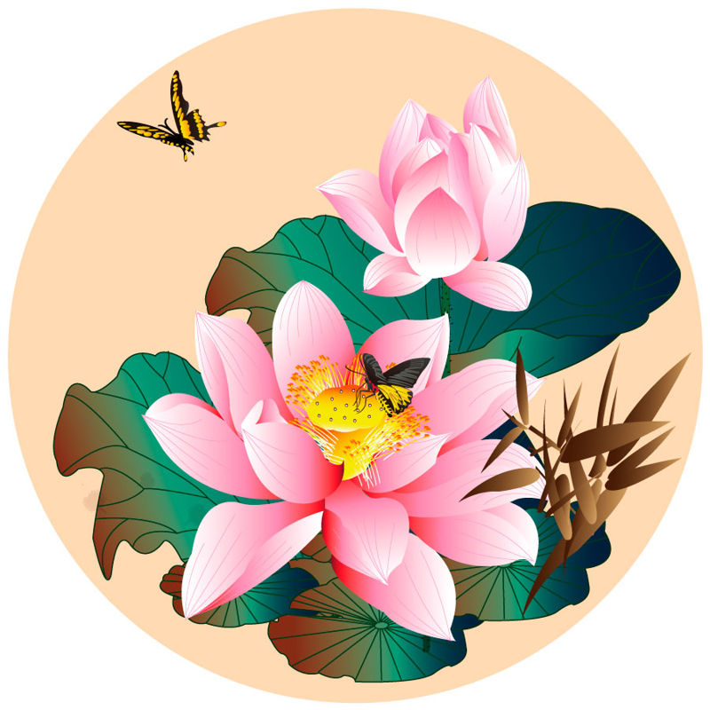 Traditional Chinese Realistic Painting Lotus Butterfly Graphic AI Vector