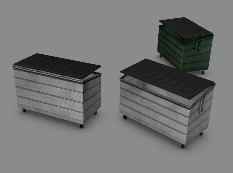 3D model of garbage bins on the side of a road or in a living quarter