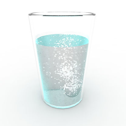 La caduta della pillola nell'acqua emette l'animazione della particella della bolla 3d