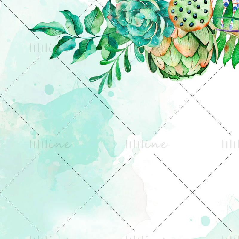 Fresh plant and Spring Green Watercolour psd
