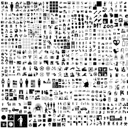Stovky ikon AI s černě bílou šedou barvou