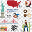 America Map Statue of Liberty Indians Rugby Golden Gate Bridge cowboy Vector AI