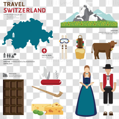 Switzerland Touristic Characteristic Feature Elements Vector eps