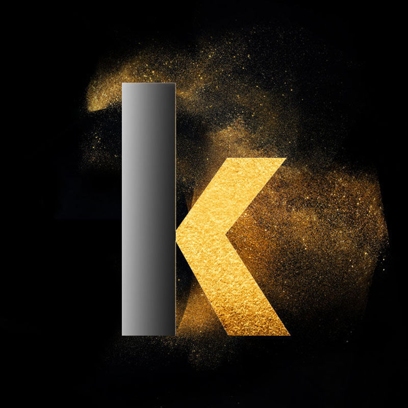 Gold Powder Dust Photoshop letter style design k lowercase
