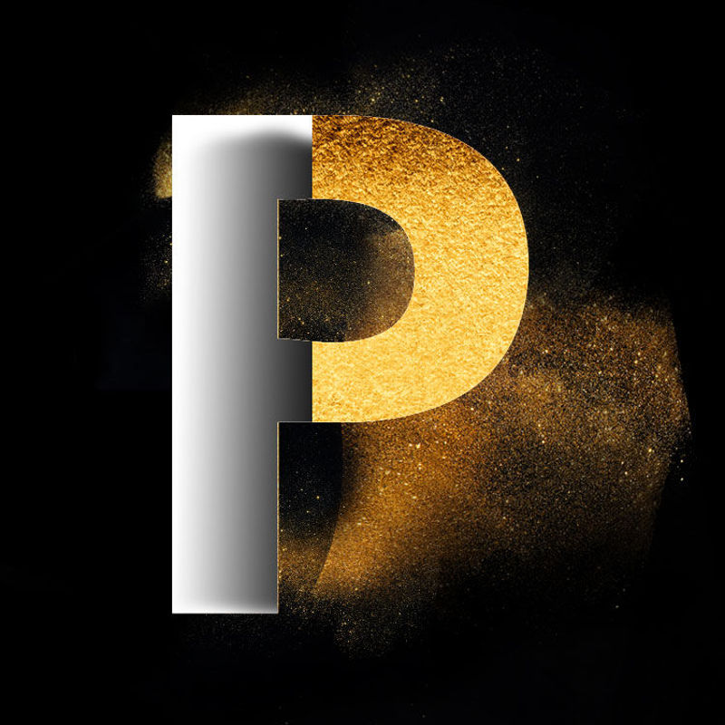 Gold Powder Dust Photoshop psd capital letter P