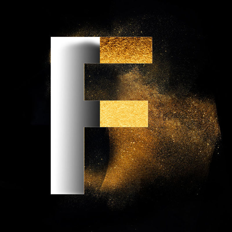 Gold Powder Dust Photoshop psd capital letter F font design