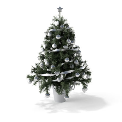 Christmas Tree with silver ball silk ribbon 3d model