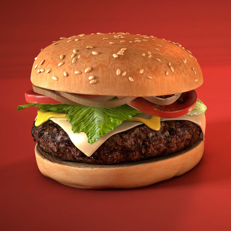 Modelo fotorrealista hamburguesa 3d
