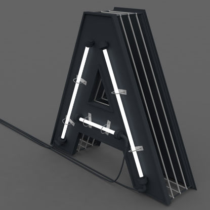 Capital Alphabets 3d model with lights lamp tube