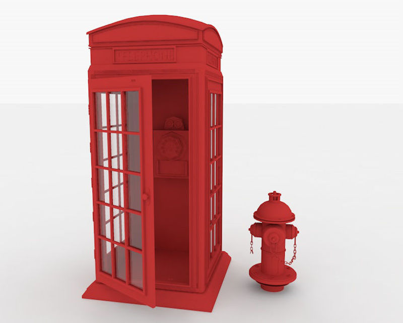 Telephone Booth Fire Hydrant 3D Model