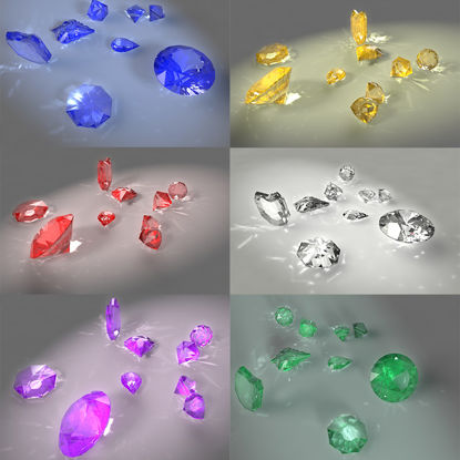 ダイヤモンドエメラルドルビーサファイアトパーズアメジスト宝石3Dモデルコースティクス