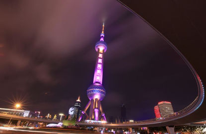 The Oriental Pearl TV Tower Night Scape Overpass Lujiazui Lamplight