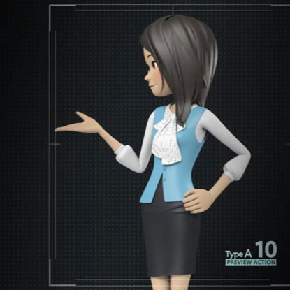 Dibujos animados tridimensionales de negocios niña intérprete animación