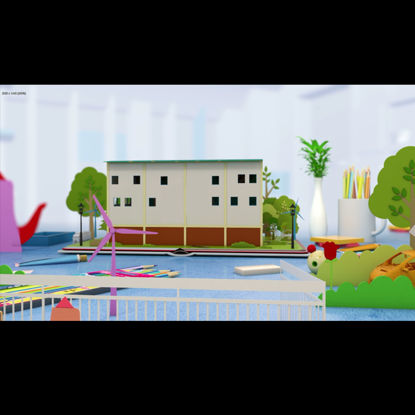 Cartoon House Budování na stole 3d model skládání animace knihy