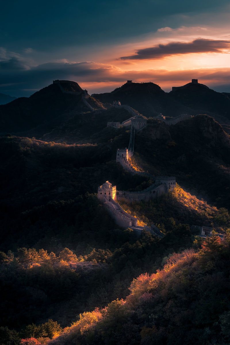 The Great Wall of China in the sunset