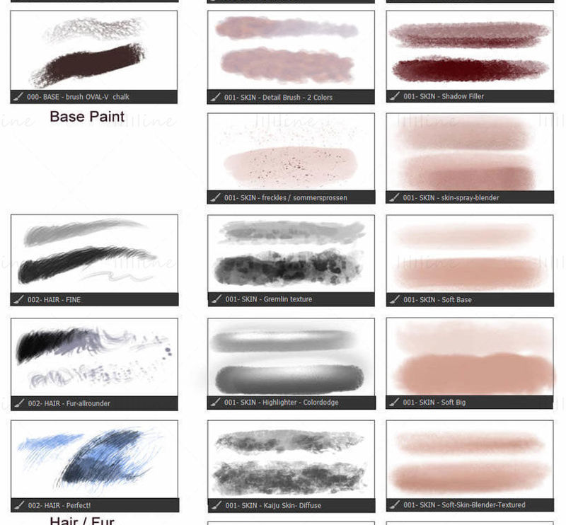 27 types d'effets de texture de peau cg peinture ps outil préréglé matériau de brosse tpl