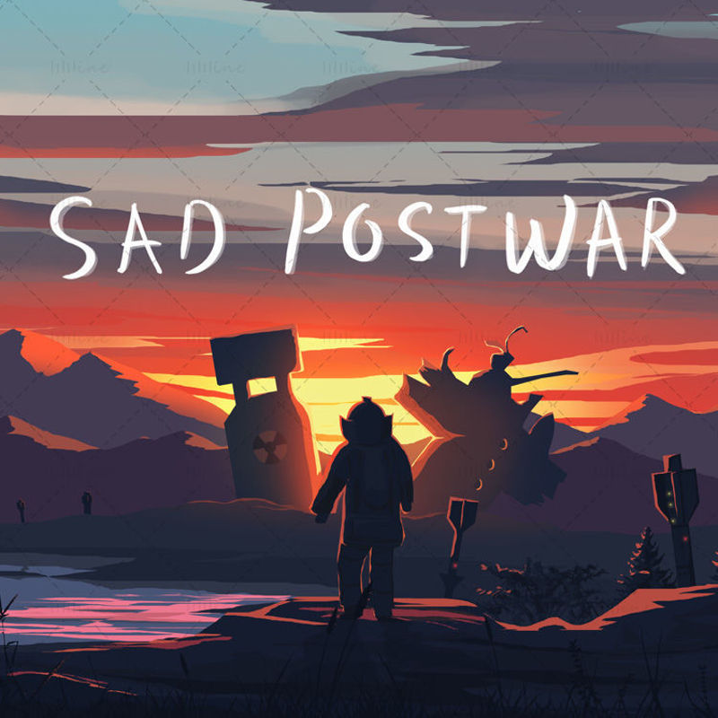 War scene illustration poster psd