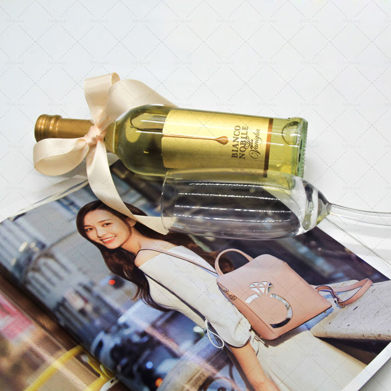 Golden champagne,gift,ribbon,champagne glass,magazine
