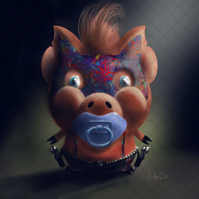 Cowboy little pig illustration