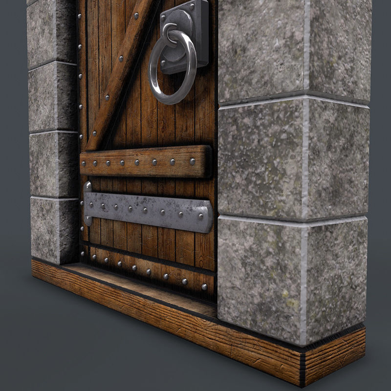 Ancient wooden door(animated) 3d model