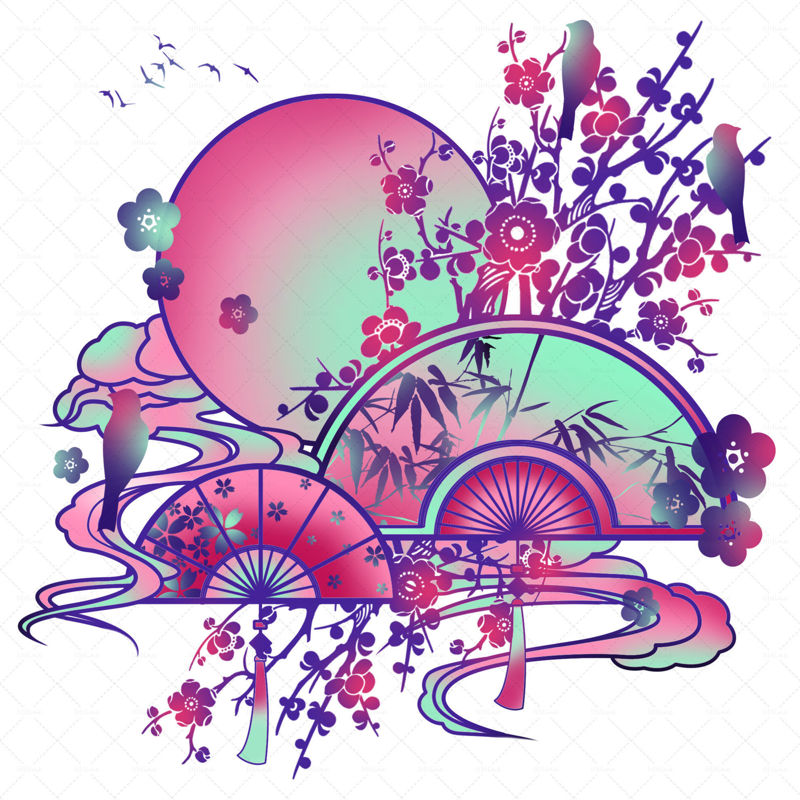 Chinese style hand painted decorative illustration