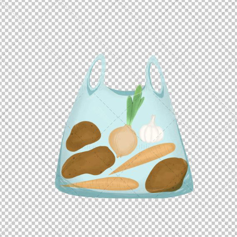 Transparent bag with vegetables without background
