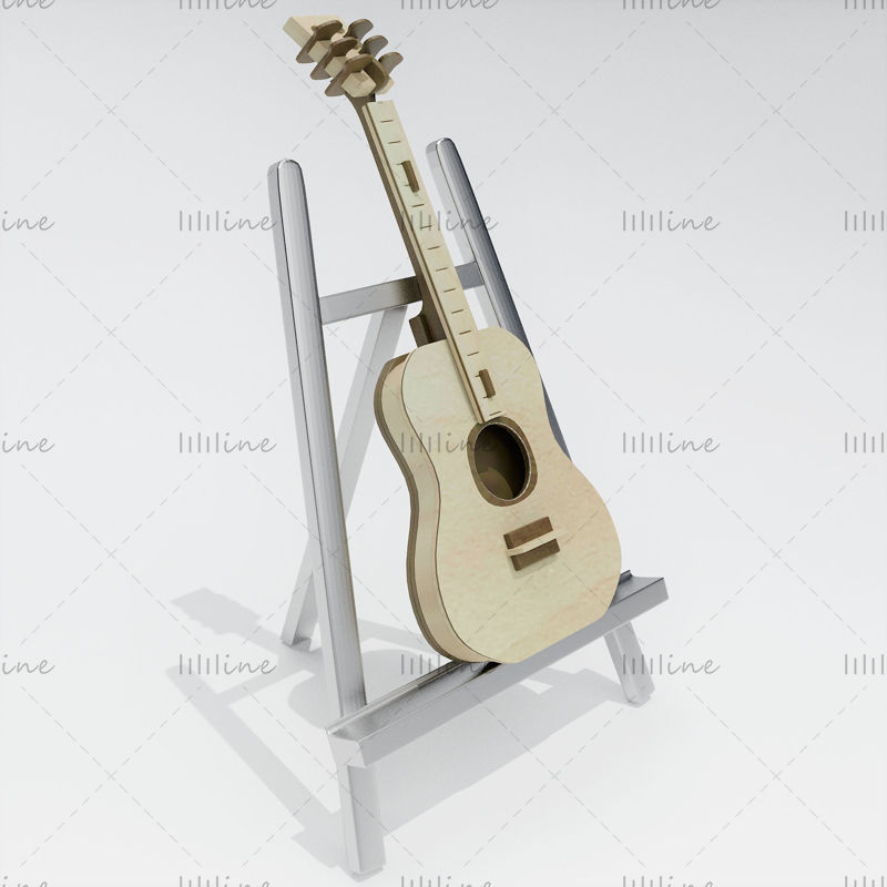 Guitar wooden jigsaw toy 3D model